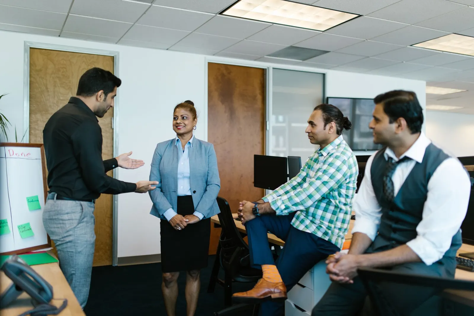 A team talking through a project in an office